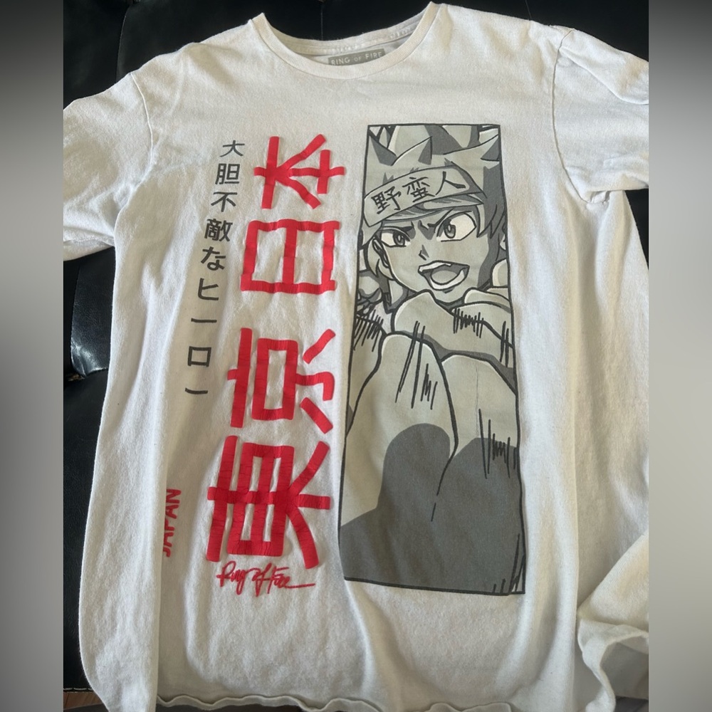 Ring of Fire White and Red Short Sleeve Tees with Japanese Graphics